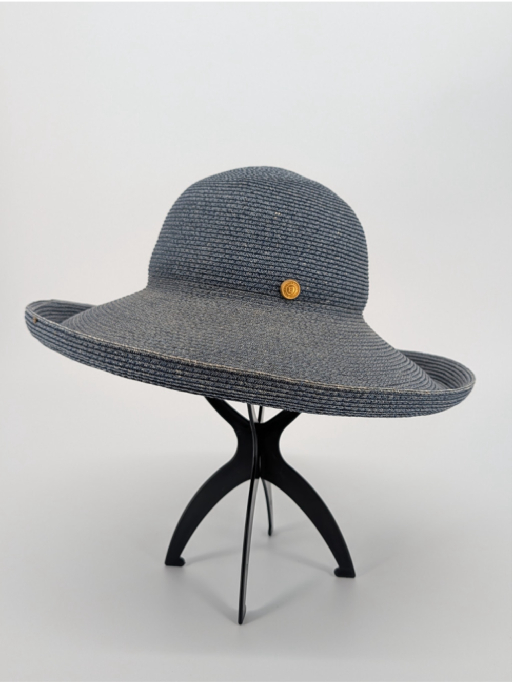 Eric Javits Squishee Blue Wide Brim Packable Sun Hat Made in USA Coastal Chic